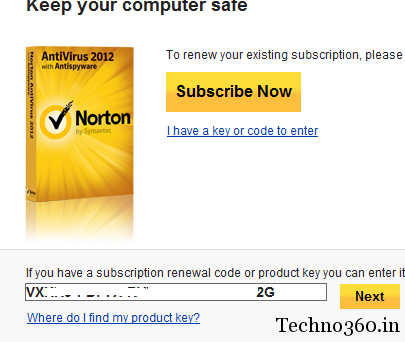 norton antivirus installation from product key