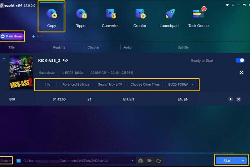 DVDFab Blu-ray Copy Interface
