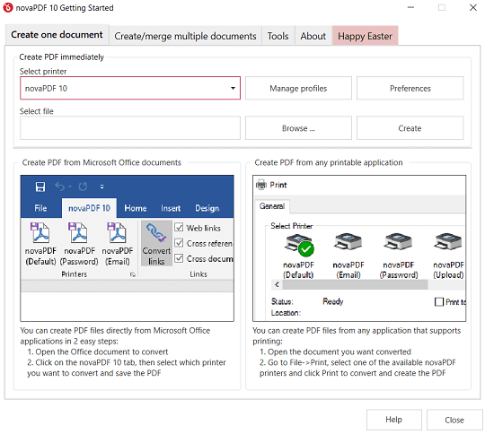 novaPDF 10 interface