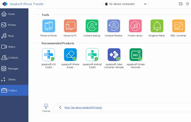 Apeaksoft iPhone Transfer UI