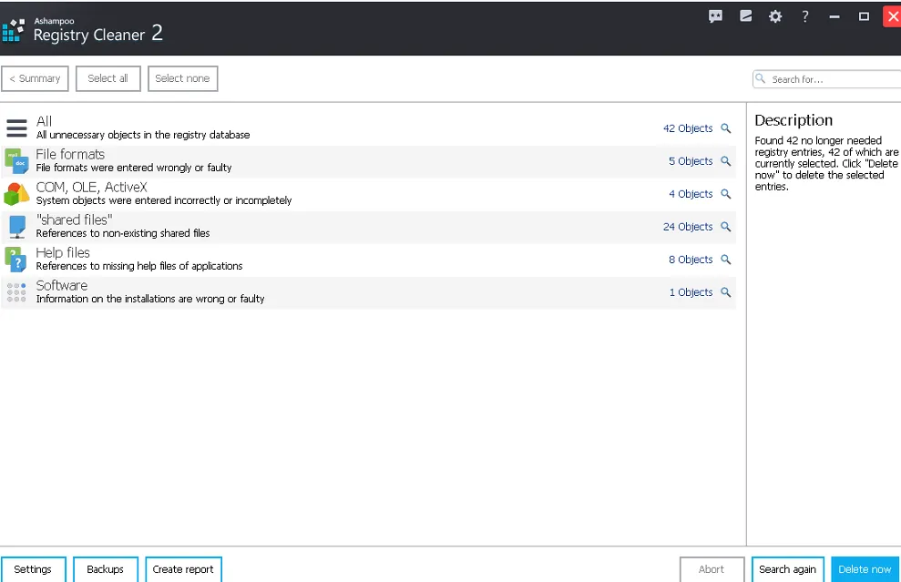 Ashampoo Registry Cleaner 2 UI-Main Window
