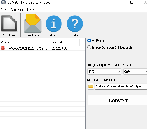 Vovsoft Video to Photos UI- Main Window