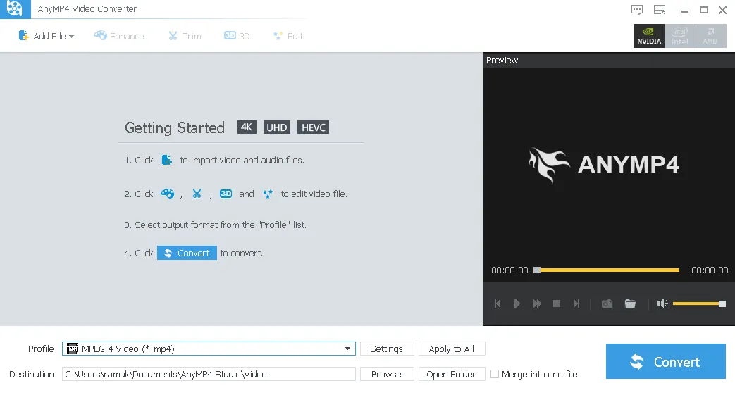 AnyMP4 Video Converter UI