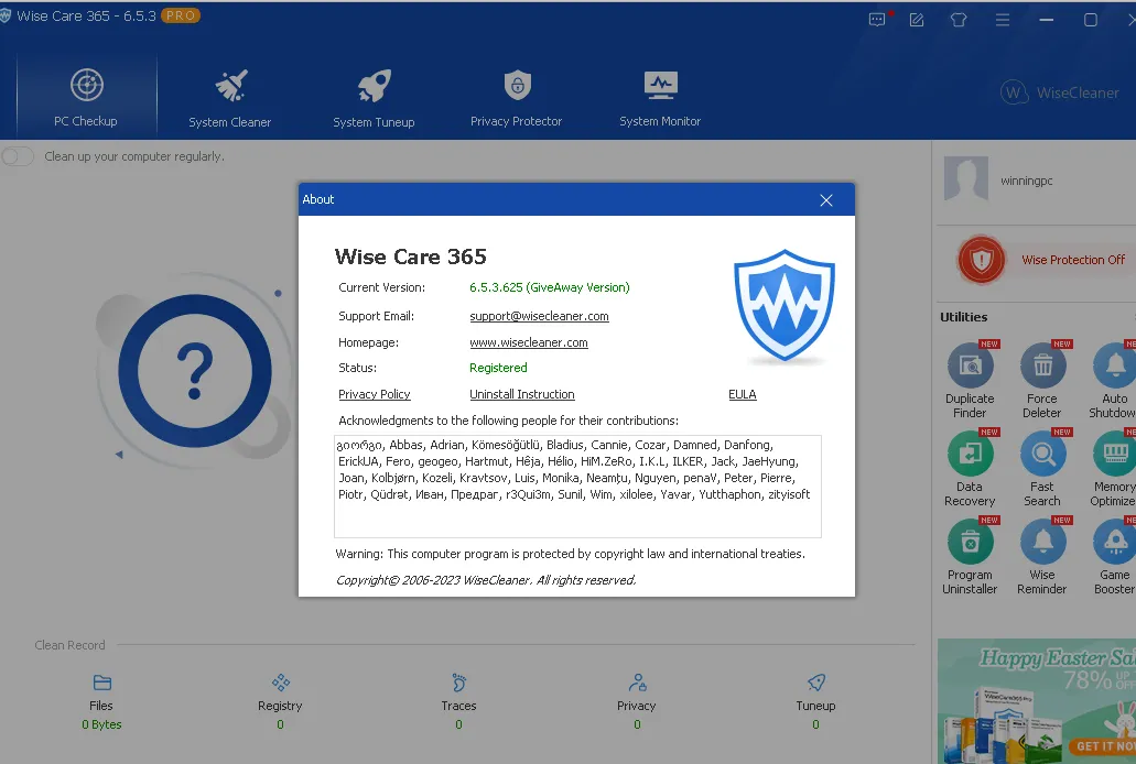 Wise Care 365 Giveaway version