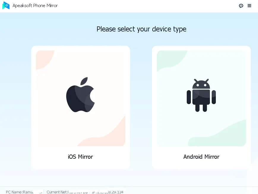 Apeaksoft Phone Mirror UI