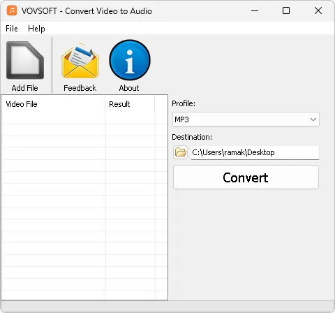 Vovsoft Convert Video to Audio UI