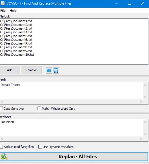 Wowsoft Find and Replace Multiple Files UI