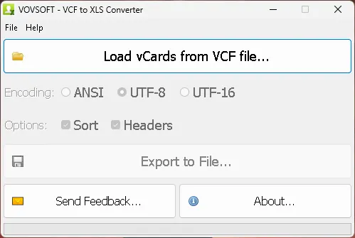 VCF to XLS Converter UI
