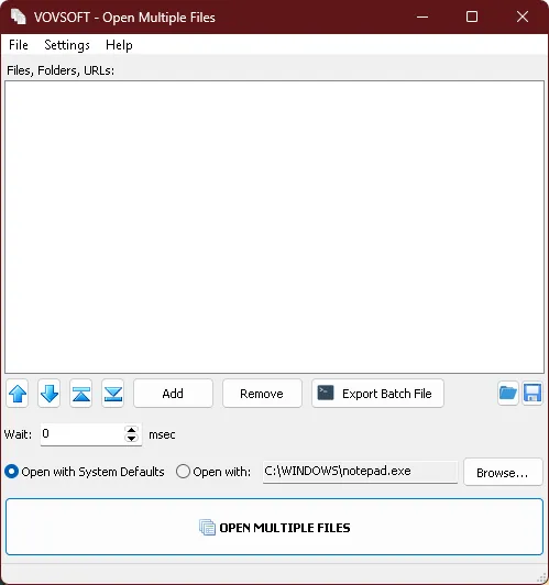Open Wowsoft Multiple Files UI-Main Window