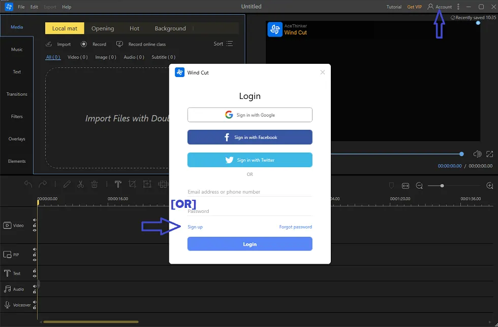 AceThinker Wind Cut – Sign in or Create an Account