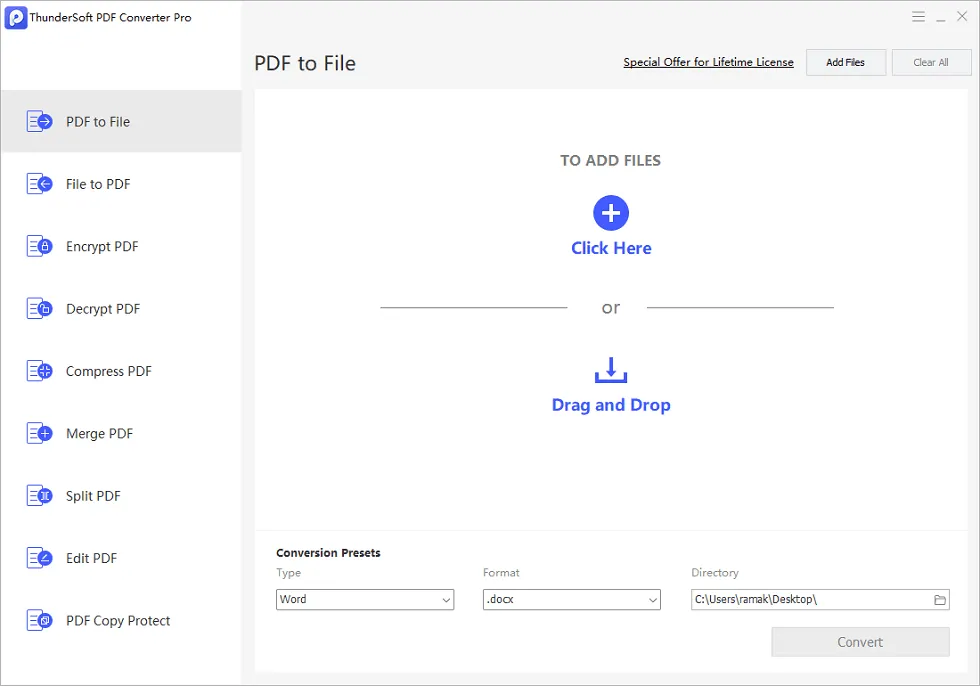 Thundersoft PDF Converter Pro UI