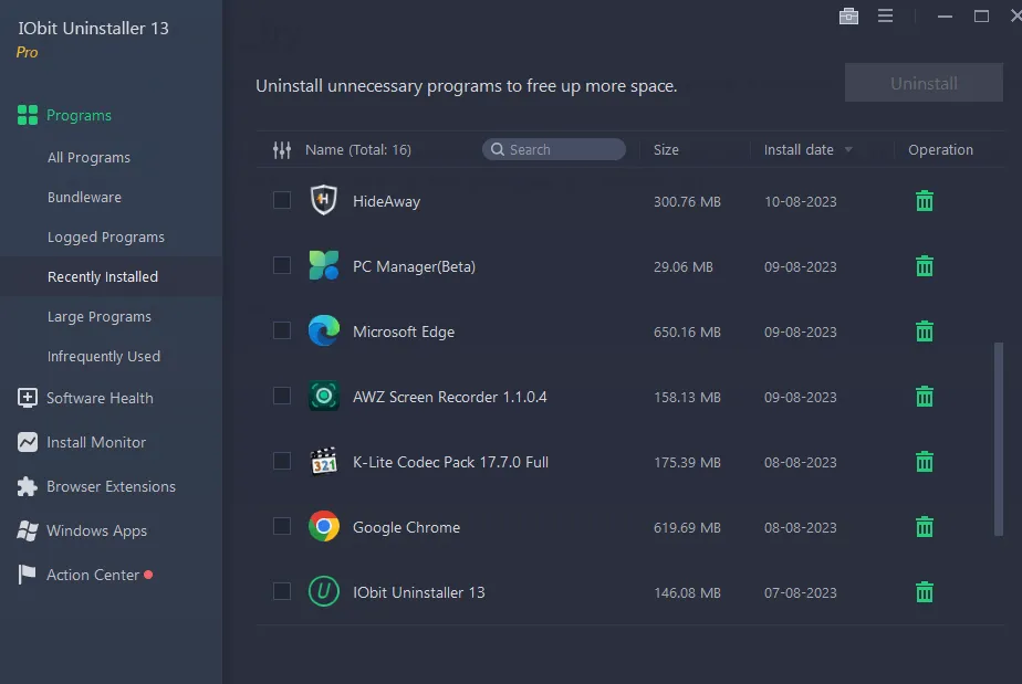 IObit Uninstaller 13 UI