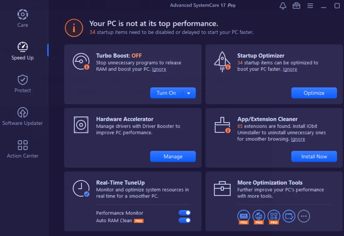 Advanced SystemCare 17 Pro functions