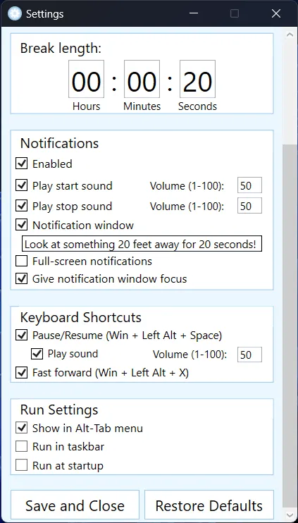 202020 windows app setting