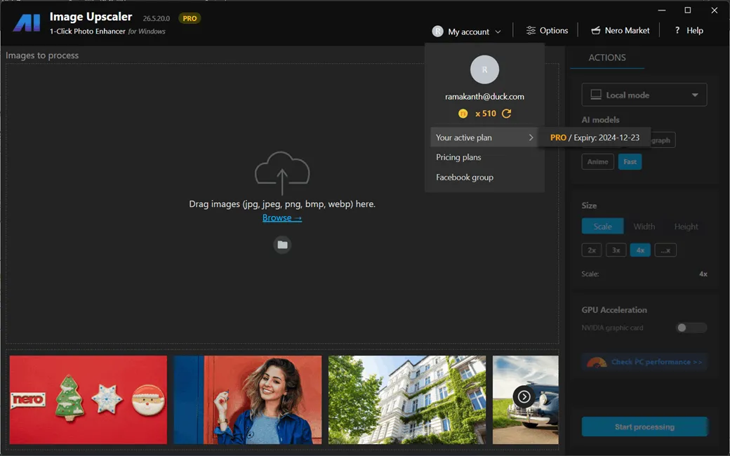 Nero AI Image Upscaler UI