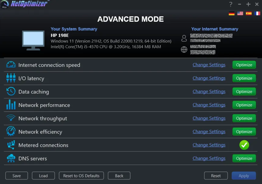Advanced Mode in NetOptimizer
